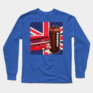 1980s dark academia union jack london bus vintage red telephone booth Long Sleeve T-Shirt